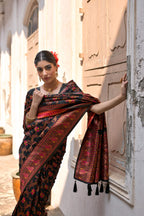 Jyoti Fashion Women's Black Soft Pashmina Silk Meena Zari Woven Saree with Blouse | Grocsy