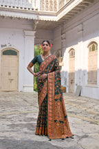 Jyoti Fashion Women's Bottle Green Soft Pashmina Silk Meena Zari Woven Saree with Blouse | Grocsy