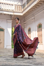 Jyoti Fashion Women's Navy Blue Soft Pashmina Silk Meena Zari Woven Saree with Blouse | Grocsy