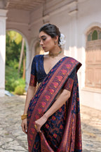 Jyoti Fashion Women's Navy Blue Soft Pashmina Silk Meena Zari Woven Saree with Blouse | Grocsy