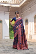 Jyoti Fashion Women's Navy Blue Soft Pashmina Silk Meena Zari Woven Saree with Blouse | Grocsy