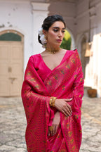 Jyoti Fashion Women's Pink Soft Pashmina Silk Meena Zari Woven Saree with Blouse | Grocsy