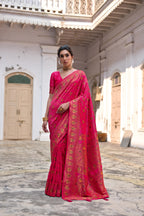 Jyoti Fashion Women's Pink Soft Pashmina Silk Meena Zari Woven Saree with Blouse | Grocsy