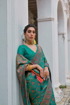 Jyoti Fashion Women's Rama Soft Pashmina Silk Meena Zari Woven Saree with Blouse | Grocsy