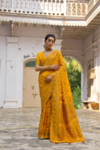 Jyoti Fashion Women's Yellow Soft Pashmina Silk Meena Zari Woven Saree with Blouse | Grocsy