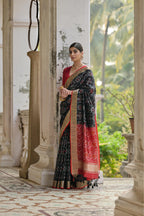 Jyoti Fashion Women's Black Soft Raw Silk Zari Woven Saree with Blouse | Grocsy