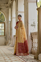 Jyoti Fashion Women's Cream Soft Raw Silk Zari Woven Saree with Blouse | Grocsy