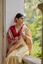Jyoti Fashion Women's Cream Soft Raw Silk Zari Woven Saree with Blouse | Grocsy