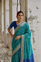 Jyoti Fashion Women's Firozi Soft Raw Silk Zari Woven Saree with Blouse | Grocsy