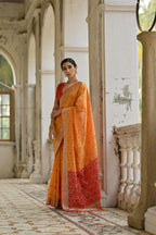 Jyoti Fashion Women's Orange Soft Raw Silk Zari Woven Saree with Blouse | Grocsy