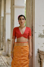 Jyoti Fashion Women's Orange Soft Raw Silk Zari Woven Saree with Blouse | Grocsy