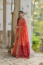 Jyoti Fashion Women's Coral Soft Raw Silk Zari Woven Saree with Blouse | Grocsy