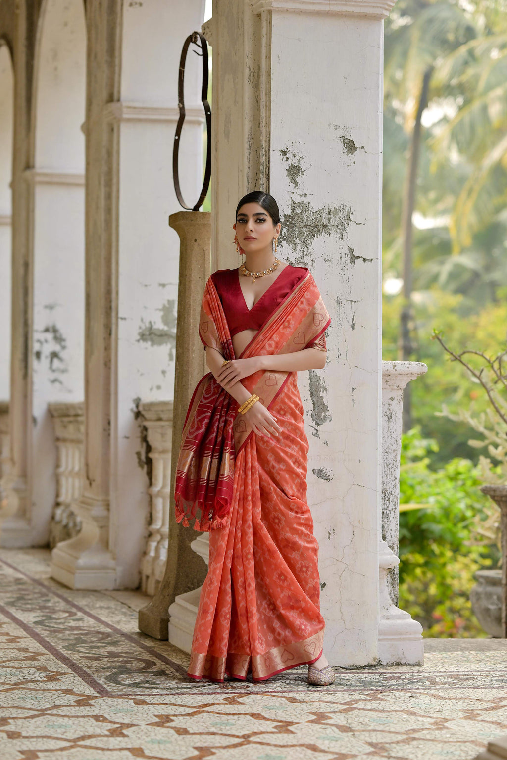 Jyoti Fashion Women's Coral Soft Raw Silk Zari Woven Saree with Blouse | Grocsy