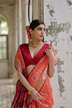 Jyoti Fashion Women's Coral Soft Raw Silk Zari Woven Saree with Blouse | Grocsy