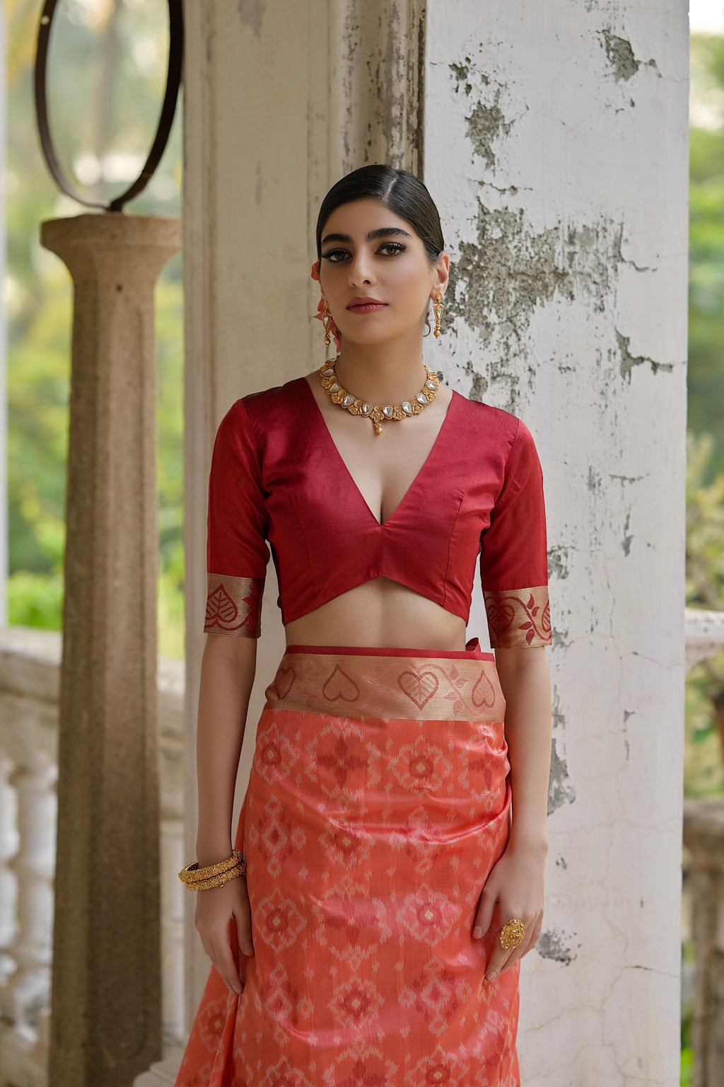 Jyoti Fashion Women's Coral Soft Raw Silk Zari Woven Saree with Blouse | Grocsy