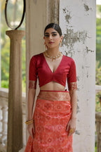 Jyoti Fashion Women's Coral Soft Raw Silk Zari Woven Saree with Blouse | Grocsy