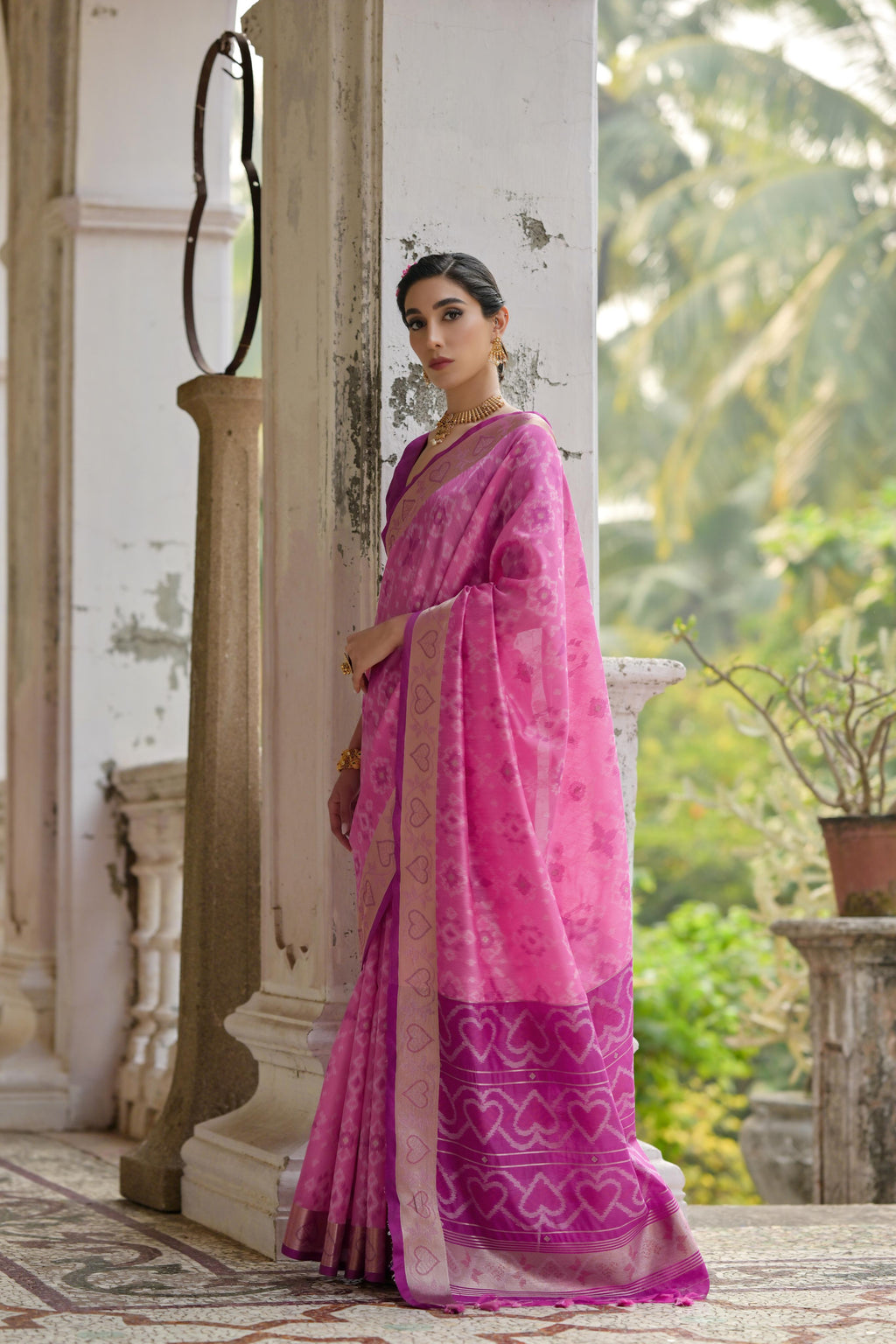 Jyoti Fashion Women's Pink Soft Raw Silk Zari Woven Saree with Blouse | Grocsy