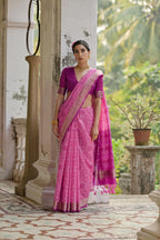 Jyoti Fashion Women's Pink Soft Raw Silk Zari Woven Saree with Blouse | Grocsy