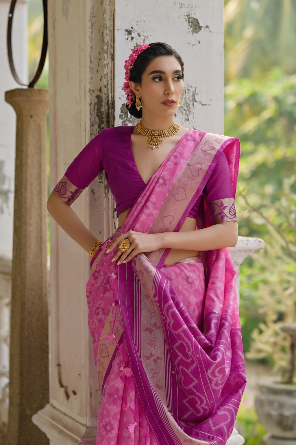Jyoti Fashion Women's Pink Soft Raw Silk Zari Woven Saree with Blouse | Grocsy