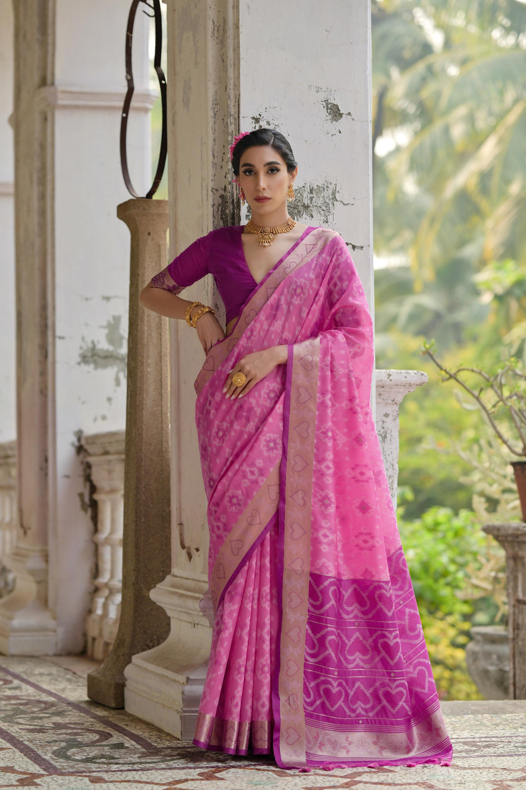 Jyoti Fashion Women's Pink Soft Raw Silk Zari Woven Saree with Blouse | Grocsy