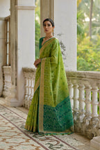 Jyoti Fashion Women's Green Soft Raw Silk Zari Woven Saree with Blouse | Grocsy