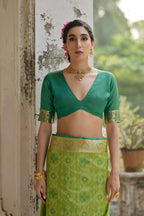 Jyoti Fashion Women's Green Soft Raw Silk Zari Woven Saree with Blouse | Grocsy