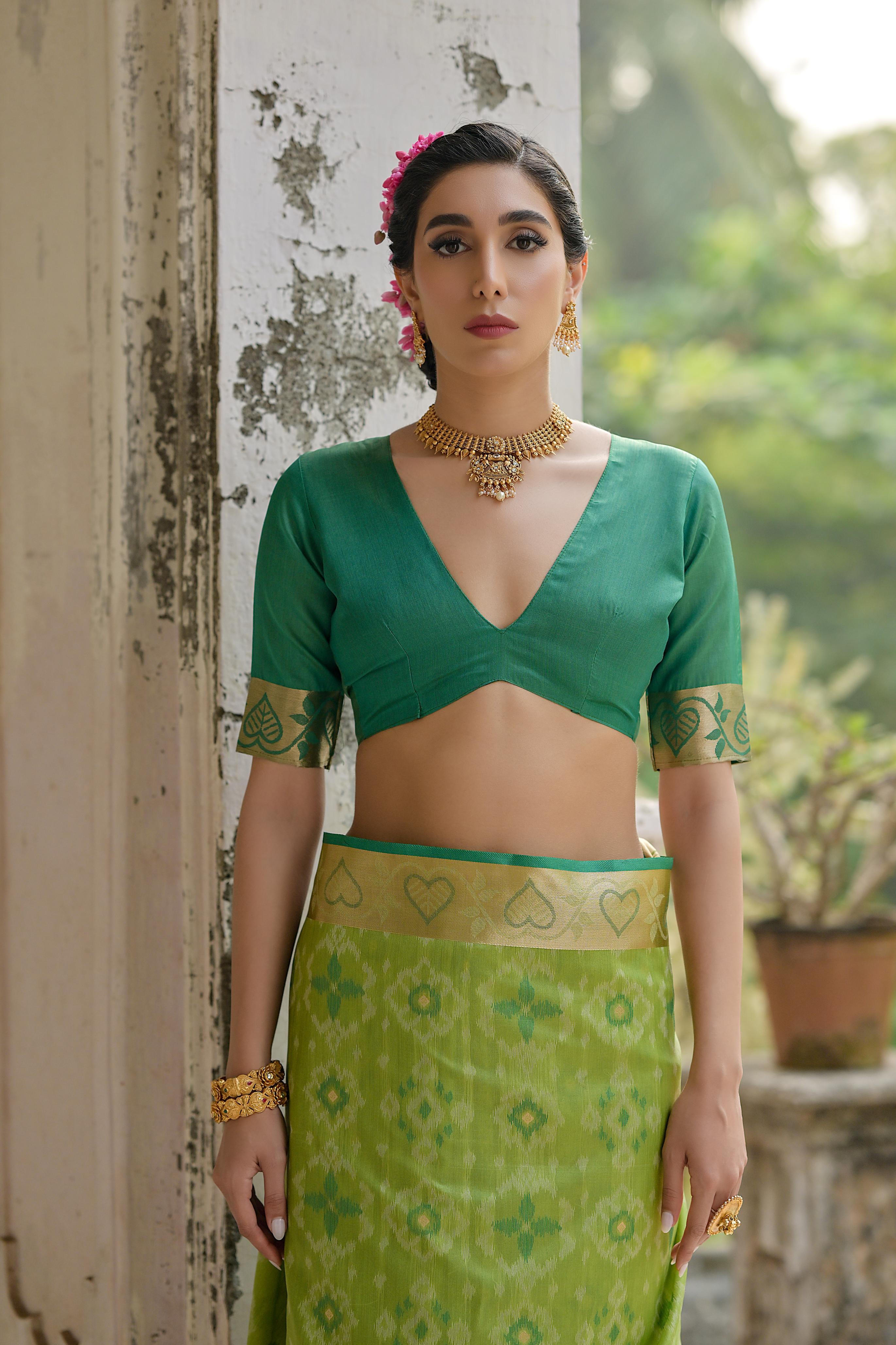 Jyoti Fashion Women's Green Soft Raw Silk Zari Woven Saree with Blouse | Grocsy