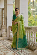 Jyoti Fashion Women's Green Soft Raw Silk Zari Woven Saree with Blouse | Grocsy