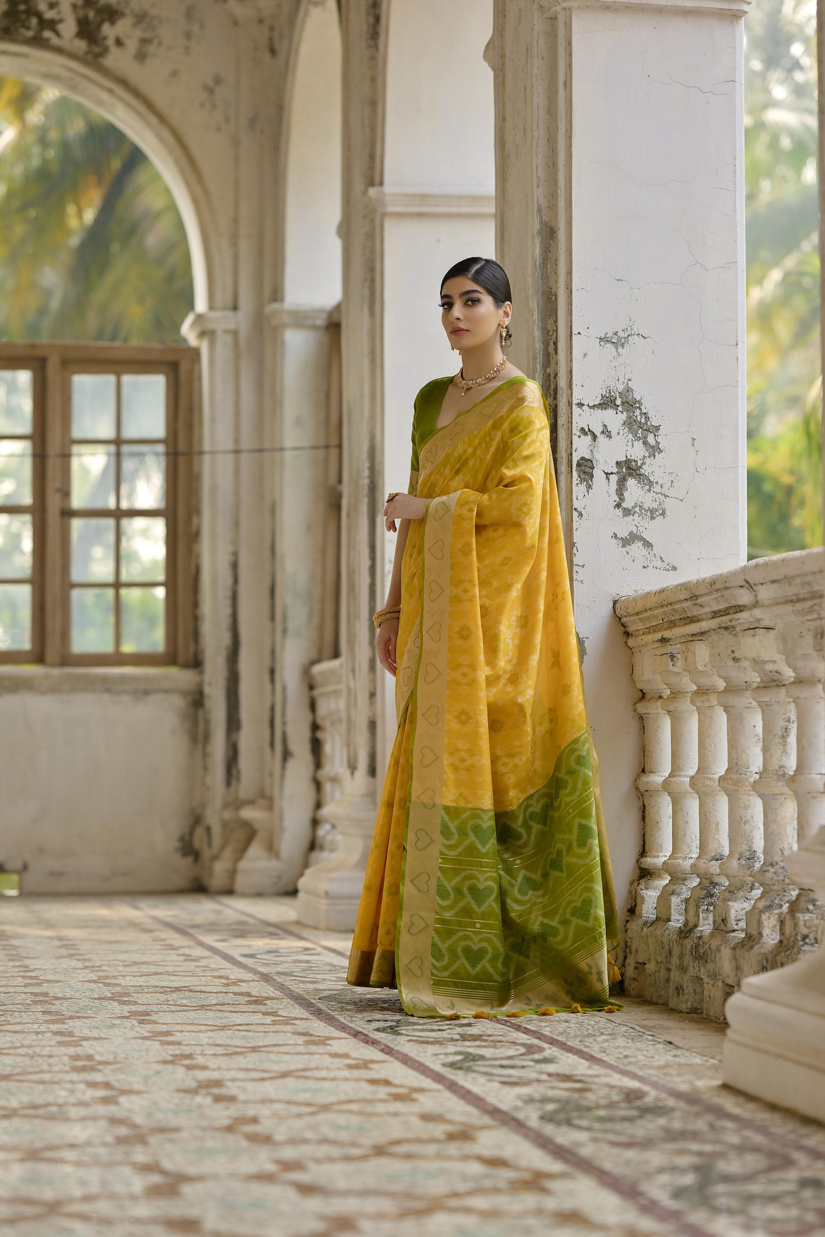 Jyoti Fashion Women's Yellow Soft Raw Silk Zari Woven Saree with Blouse | Grocsy
