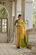 Jyoti Fashion Women's Yellow Soft Raw Silk Zari Woven Saree with Blouse | Grocsy