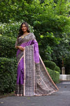 Jyoti Fashion Women's Purple Soft Tussar Silk Madhubani Printed Saree with Blouse | Grocsy