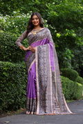 Jyoti Fashion Women's Purple Soft Tussar Silk Madhubani Printed Saree with Blouse | Grocsy