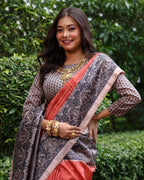 Jyoti Fashion Women's Red Soft Tussar Silk Madhubani Printed Saree with Blouse | Grocsy
