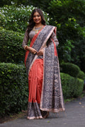 Jyoti Fashion Women's Red Soft Tussar Silk Madhubani Printed Saree with Blouse | Grocsy