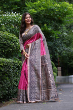 Jyoti Fashion Women's Pink Soft Tussar Silk Madhubani Printed Saree with Blouse | Grocsy