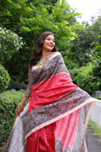 Jyoti Fashion Women's Gajri Soft Tussar Silk Madhubani Printed Saree with Blouse | Grocsy
