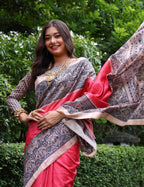 Jyoti Fashion Women's Gajri Soft Tussar Silk Madhubani Printed Saree with Blouse | Grocsy