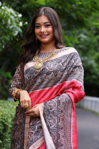 Jyoti Fashion Women's Gajri Soft Tussar Silk Madhubani Printed Saree with Blouse | Grocsy
