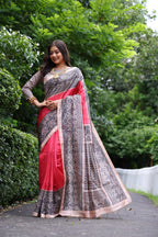Jyoti Fashion Women's Gajri Soft Tussar Silk Madhubani Printed Saree with Blouse | Grocsy