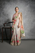 Jyoti Fashion Women's Beige Soft Tussar Silk Floral Printed Saree with Blouse | Grocsy