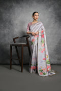 Jyoti Fashion Women's Grey Soft Tussar Silk Floral Printed Saree with Blouse | Grocsy