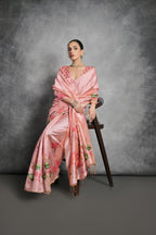 Jyoti Fashion Women's Pink Soft Tussar Silk Floral Printed Saree with Blouse | Grocsy