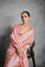 Jyoti Fashion Women's Pink Soft Tussar Silk Floral Printed Saree with Blouse | Grocsy