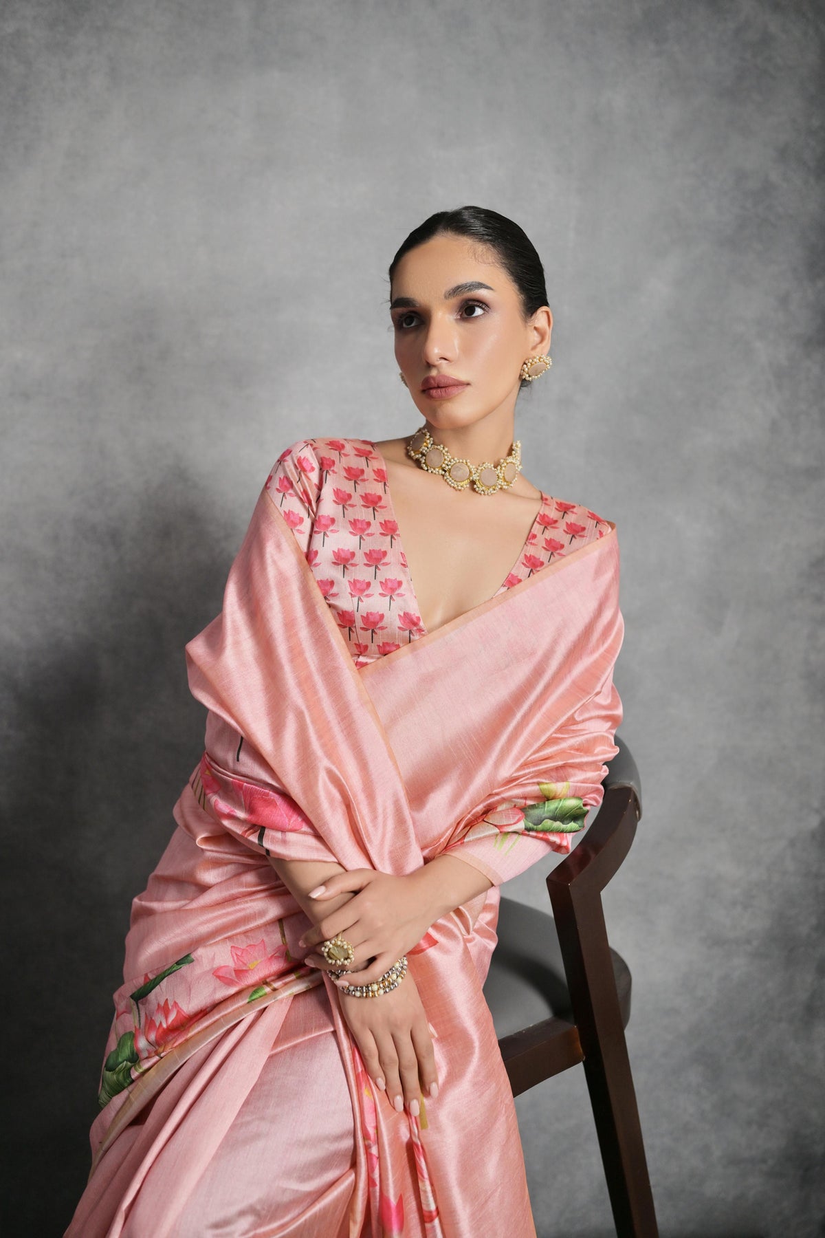 Jyoti Fashion Women's Pink Soft Tussar Silk Floral Printed Saree with Blouse | Grocsy