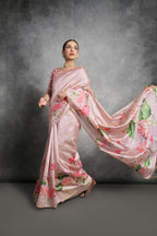 Jyoti Fashion Women's Peach Soft Tussar Silk Floral Printed Saree with Blouse | Grocsy