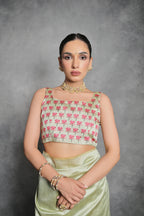 Jyoti Fashion Women's Pista Green Soft Tussar Silk Floral Printed Saree with Blouse | Grocsy
