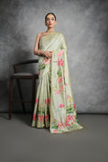 Jyoti Fashion Women's Pista Green Soft Tussar Silk Floral Printed Saree with Blouse | Grocsy