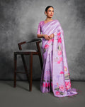 Jyoti Fashion Women's Lavender Soft Tussar Silk Floral Printed Saree with Blouse | Grocsy