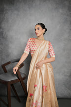Jyoti Fashion Women's Cream Soft Tussar Silk Floral Printed Saree with Blouse | Grocsy