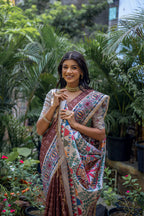 Jyoti Fashion Women's Brown Soft Tussar Silk Madhubani Printed Saree with Blouse | Grocsy